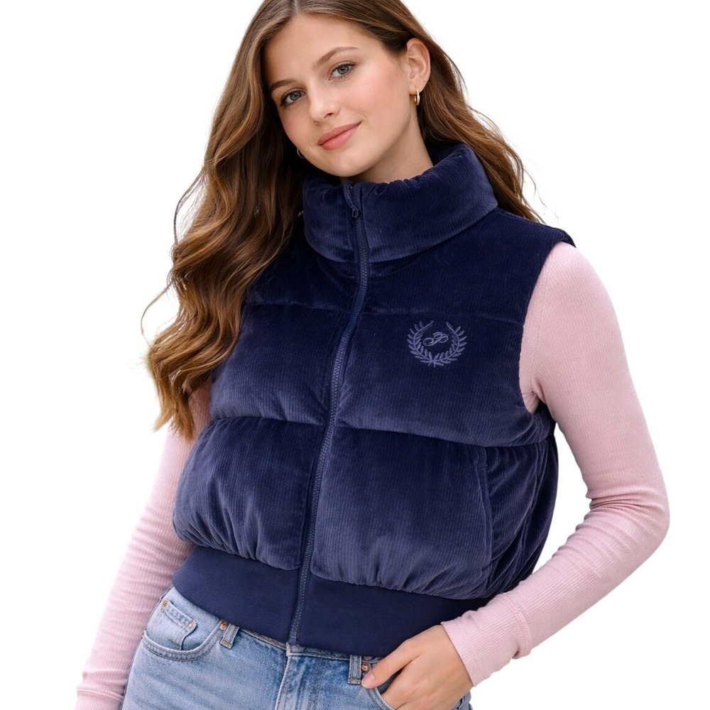 *NWOT* Pink Victoria's‎ Secret Puffer Vest Womens Large Blue Corduroy Velvet